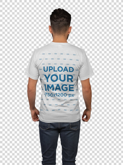 transparent back view t-shirt mockup of a man wearing dark jeans 21104