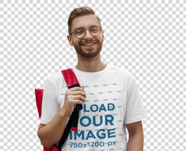 Transparent T-Shirt Mockup of a Happy Man with Glasses and Braces m1413r-el2