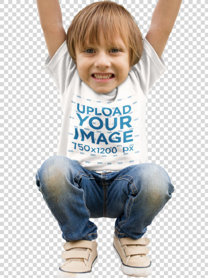 Transparent Very Happy Boy Playing and Wearing a Tshirt Mockup