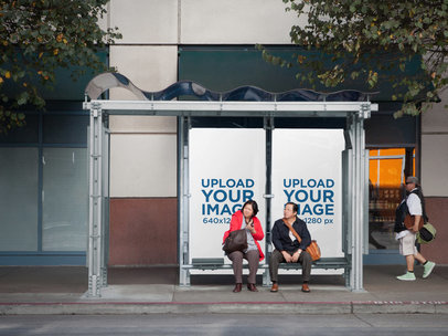 Billboard Mockup at Bus Stop in City