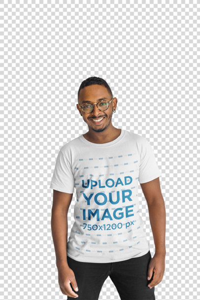 Transparent T-Shirt Mockup of a Happy Man in Front of a Map