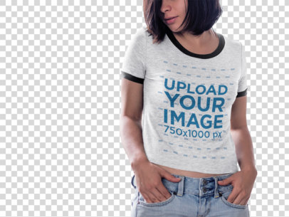 Transparent T-Shirt Mockup of a Woman Wearing a Heather Ringer Tee 6450a