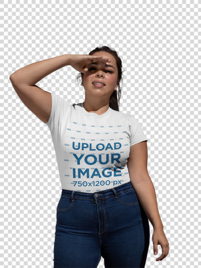 Transparent Plus Size T-Shirt Mockup of a Woman Covering Her Eyes 31035