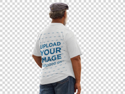 Transparent Back of a Senior Man Wearing a Plus Size T-Shirt Mockup