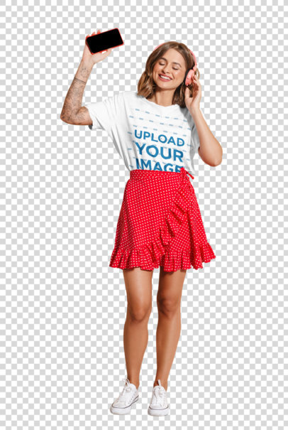 transparent t-shirt mockup of a woman listening to a happy song 46176-r-el2