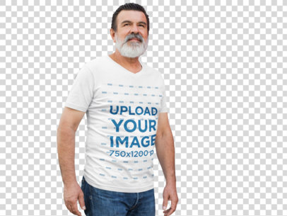 Transparent Mockup of an Elder Man Wearing a T-Shirt in an Urban Space