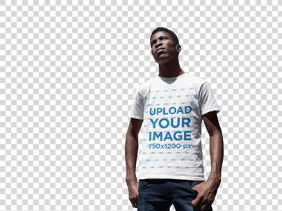 Transparent Young Man Wearing a Short Sleeved T-Shirt While Staring At The Sun In a Fronton Court Mockup