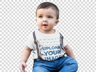 Transparent Mockup Featuring a Baby Boy Wearing a Round Neck Tee 16083