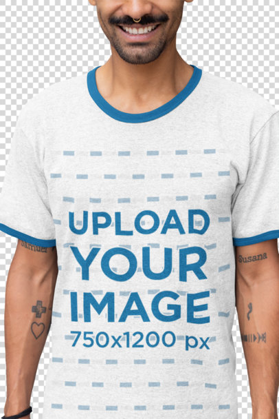 Transparent Ringer T-Shirt Mockup of a Bearded Man Smiling 