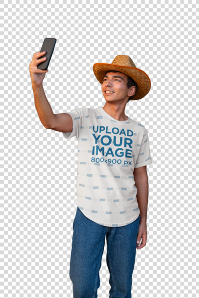 Transparent Sublimated T-Shirt Mockup of a Happy Man Taking a Selfie by an Old Train Wagon 42812-r-el2 