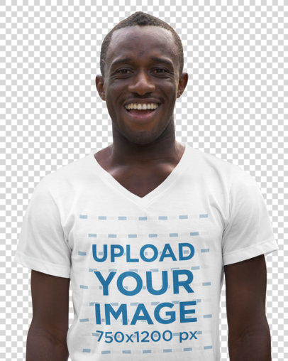 Transparent V-Neck Tee Mockup Featuring a Smiling Man 46700-r-el2