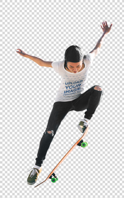 Transparent T-Shirt Mockup of a Female Skater Doing a Trick 