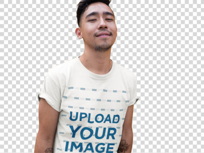transparent mockup of the closeup of a young man wearing a t-shirt a17804