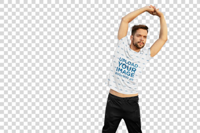 Transparent Sublimated Tee Mockup Featuring a Man Stretching Before a Run 