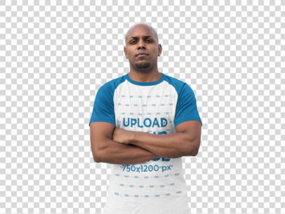 Transparent Raglan T-Shirt Mockup of a Man Crossing His Arms a12473