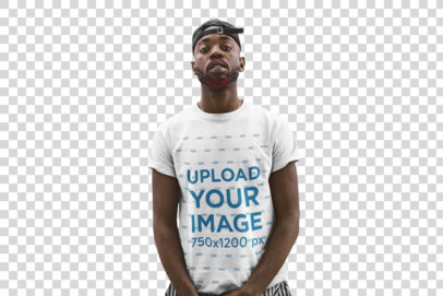 Transparent T-Shirt Mockup of a Man with an attitude in an Urban Scenario