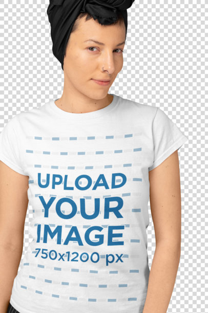 Transparent Mockup of a Woman with Androgynous Look Wearing a Crewneck T-Shirt 