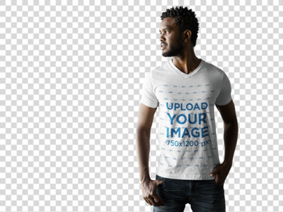 Transparent T-Shirt Mockup Featuring a Man Posing in a Studio a9835