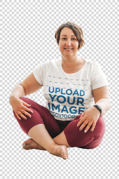 Transparent T-Shirt Mockup of a Middle-Aged Woman Doing Yoga at Home 45314-r-el2