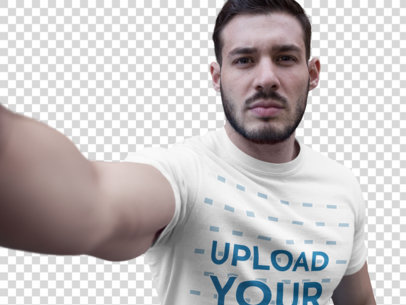 Transparent T-Shirt Mockup of a Serious Bearded Man Taking a Selfie a17665