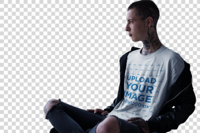 Transparent T-Shirt Mockup of a Punk Man with Tattoos at the Construction Site 23431