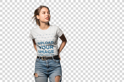 Transparent Tee Mockup of a Woman Looking Towards the Street at Night