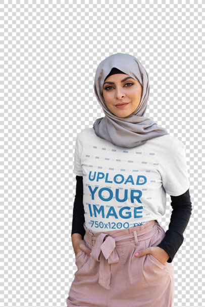 Transparent T-Shirt Mockup of a Woman Wearing a Hijab 28290