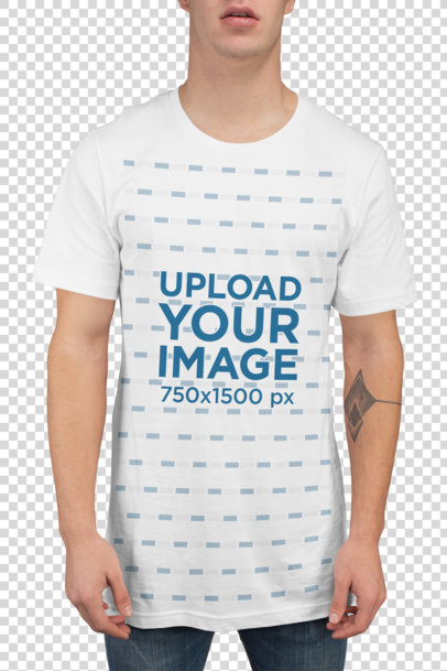 Transparent T-Shirt Mockup of a Man with a Tattoo at a Studio