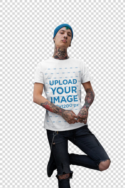 Transparent T-Sjort Mockup Featuring a Punk Man 26483