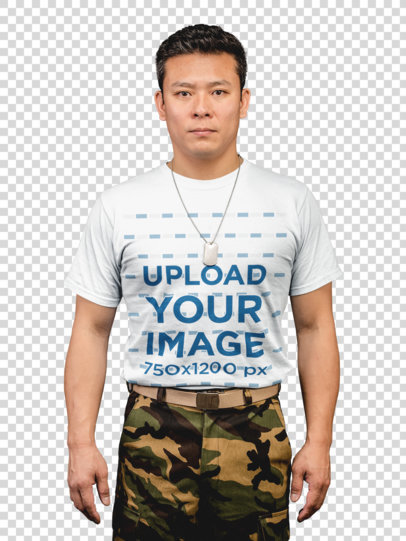Transparent Front Shot T-Shirt Mockup Featuring a Veteran Soldier 21255