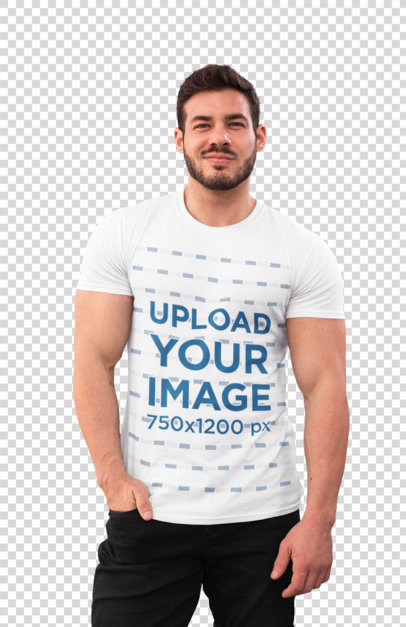 Transparent T-Shirt Mockup of a Muscled Man Smirking at the Camera 28517
