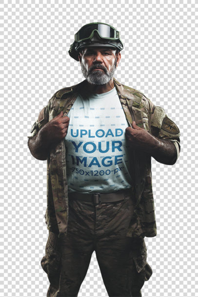 Transparent T-Shirt Mockup Featuring an Army Man in Uniform a20622