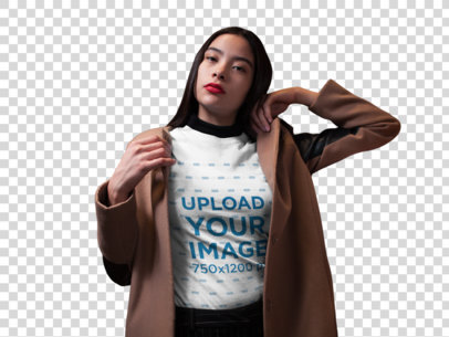 Transparent T-Shirt Mockup Featuring a Woman Posing in a Market