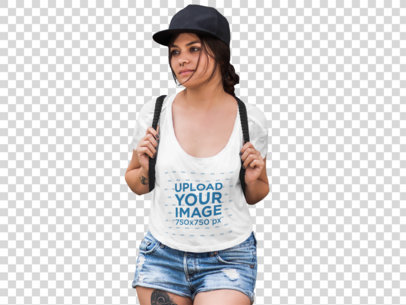 Transparent T-Shirt Mockup Template of a Hip Woman at an Urban Environment