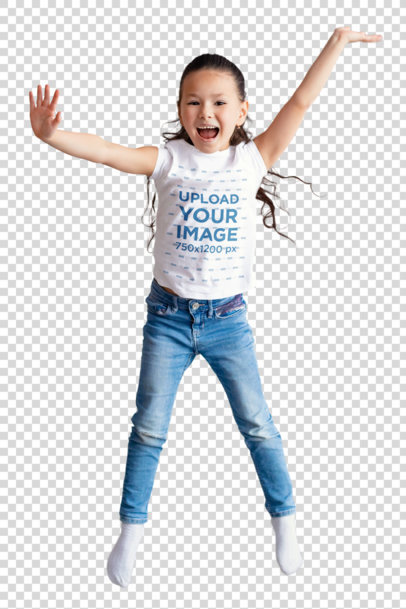 transparent t-shirt mockup of a happy little girl jumping around 40436-r-el2