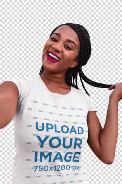 Transparent T-Shirt Mockup Featuring a Happy Woman With a Braided Hairstyle Taking a Selfie 18180