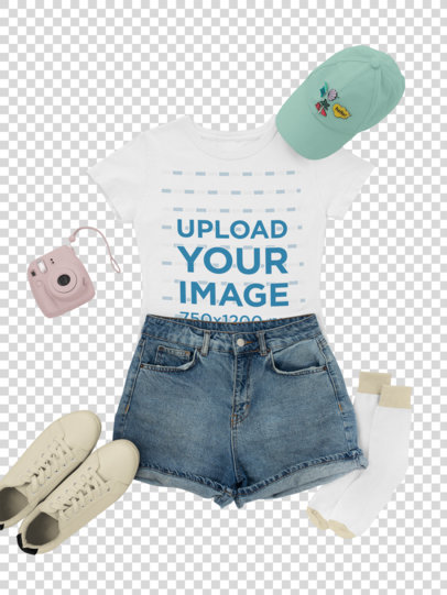 Transparent Outfit Mockup of a T-Shirt with Denim Shorts and Low Sneakers 26338