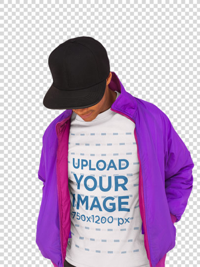 Transparent T-Shirt Mockup of a Cool Man with a Hat