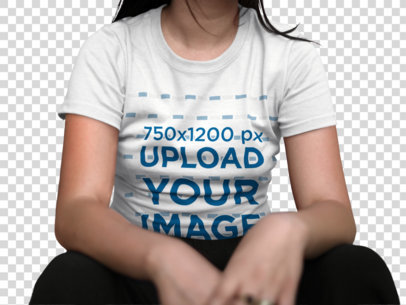 Transparent Mockup of a Cropped Face Woman Wearing a Tee while Sitting Down Outdoors