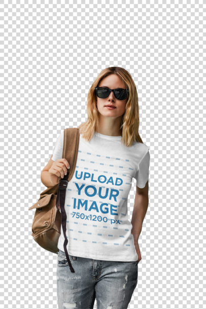Transparent T-Shirt Mockup Featuring a Cool Woman in an Urban Setting