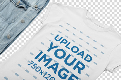 Transparent Mockup of a Women's T-Shirt Laid Flat Next to Some a Denim Garment