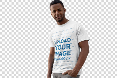 Transparent T-Shirt Mockup Featuring a Man Posing Casually 25925a