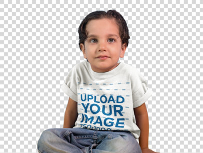 Transparent Little White Kid Wearing a Round Neck Tee While Sitting in a Studio