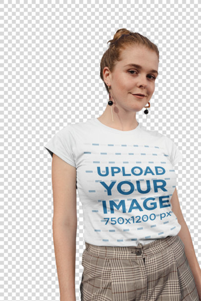 Transparent T-Shirt Mockup of a Woman Wearing Eclectic Earrings