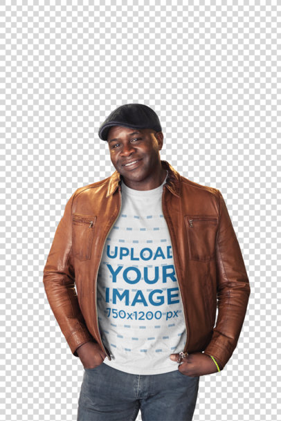 Transparent T-Shirt Mockup of a Man with a Beret