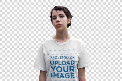 Transparent Mockup of a Woman with Short Hair Wearing a Unisex T-Shirt