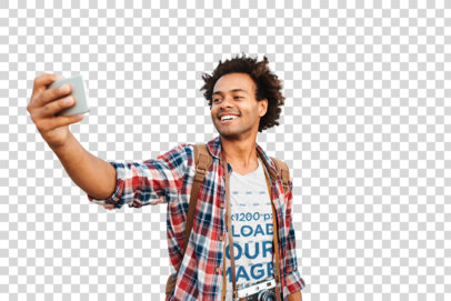 Transparent Heather Tee Mockup of a Happy Man Taking a Selfie 39348-r-el2