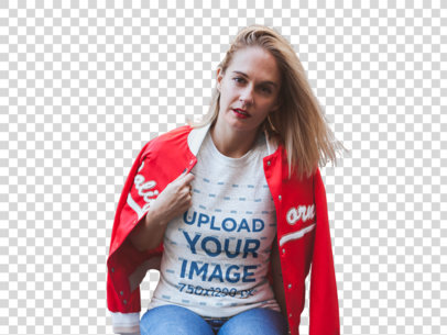 Transparent Heather Tee Mockup of a Blonde Lady in the Street