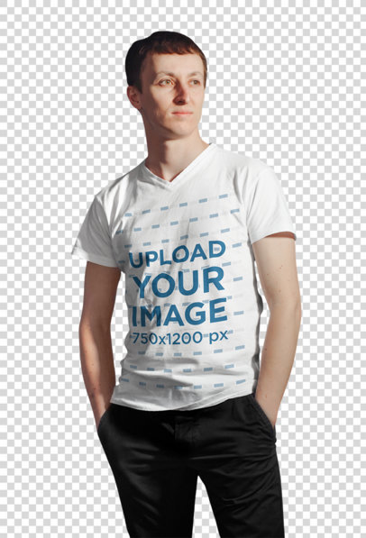 Transparend Mockup of a Young Man Wearing a V-Neck Tee 43480-r-el2