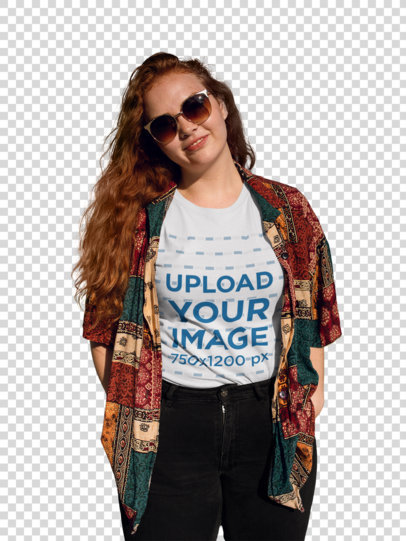 Transparent Round-Neck Tee Mockup of a Woman in a Vintage Outfit 21934